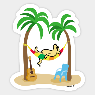 Cute Yellow Labrador Under Palm Trees Sticker